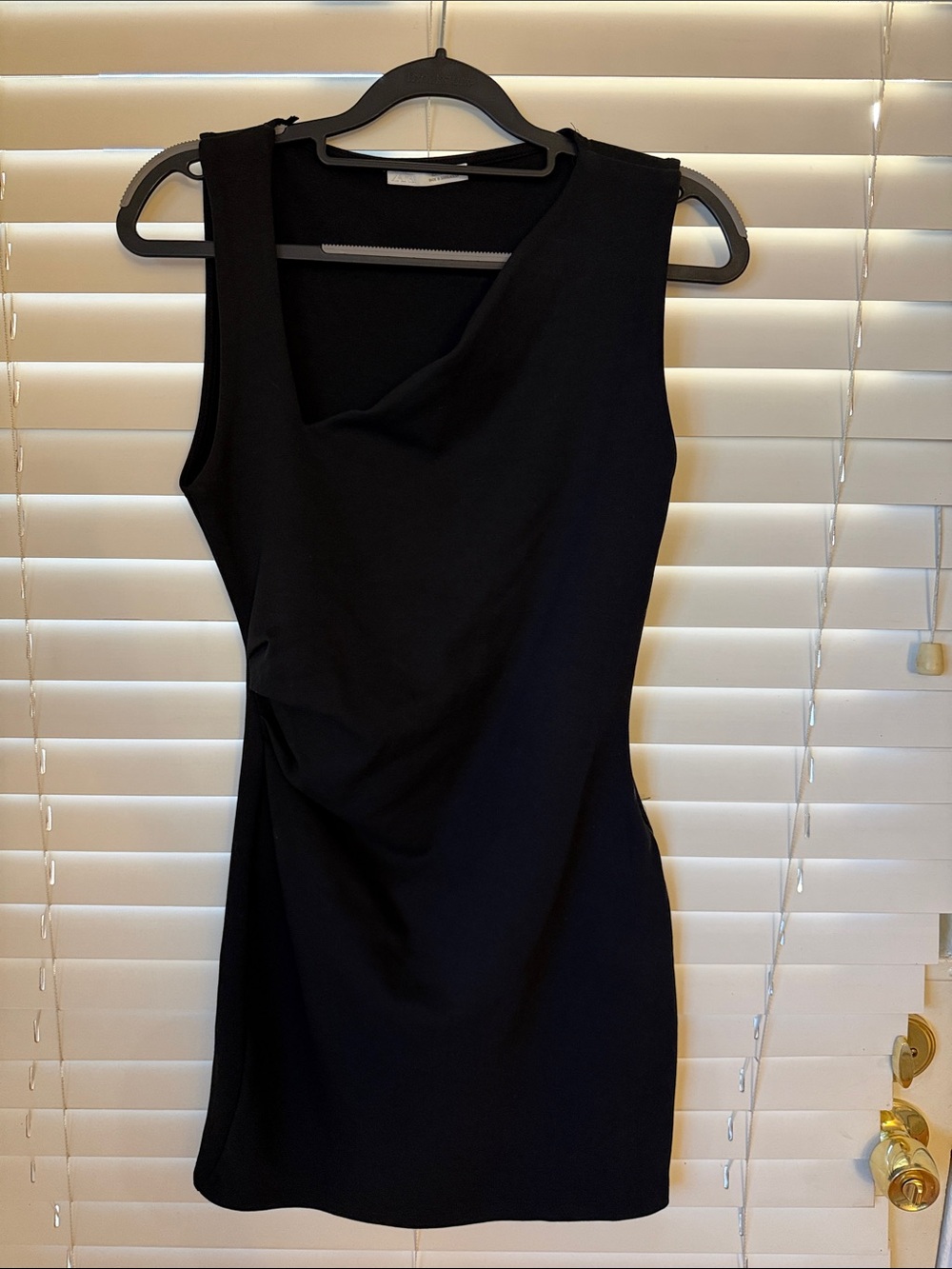 Zara Black Sleeveless Mini Dress with Draped Neckline